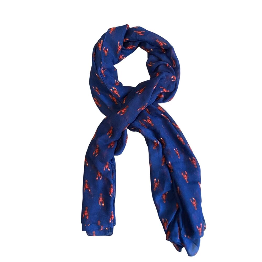 Printed Village Scarf Navy Blue Red Lobster Print